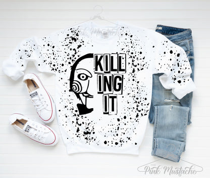 Hand Splatter Dyed Killin' It Halloween Sweatshirt/ Halloween Fall Sweater