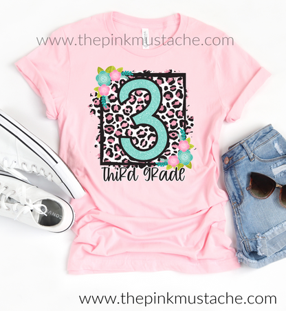 Back To School Tees / Floral Leopard Designs / Pre-Kindergarten - 6th Grade