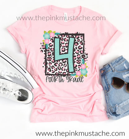 Back To School Tees / Floral Leopard Designs / Pre-Kindergarten - 6th Grade