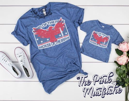 Land Of The Free Because of the Brave Family Matching Shirts / Memorial Day July 4th / Retro Style/ Toddler - Youth - Adult Sizing