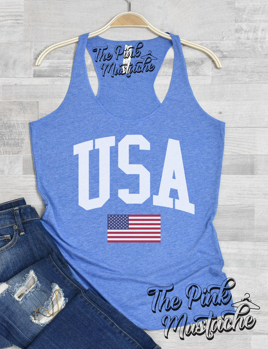 USA Flag July 4th Racerback Tank/ July 4th Style Tank Top/ Bella Canvas