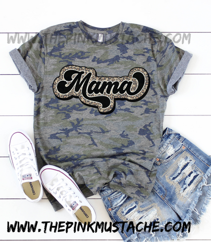 Mommy and Me Camouflage Mama and Mini Leopard Retro Rocker Tee/ Camo Matching Shirts or Onesies