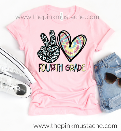 Peace Love Kindergarten Through 6th Grade Tee - Leopard Tie Dye Tee / Back To School Tees