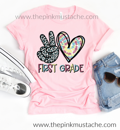 Peace Love Kindergarten Through 6th Grade Tee - Leopard Tie Dye Tee / Back To School Tees