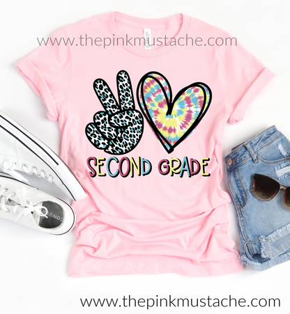 Peace Love Kindergarten Through 6th Grade Tee - Leopard Tie Dye Tee / Back To School Tees