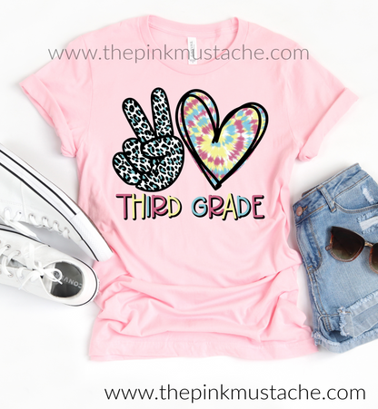 Peace Love Kindergarten Through 6th Grade Tee - Leopard Tie Dye Tee / Back To School Tees