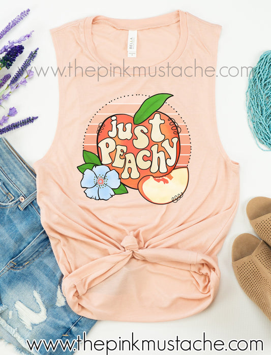 Just Peachy Muscle Tank Top / Graphic Tank Top/ Summer Tanks / Bright Tank Top / Beach Cover Up