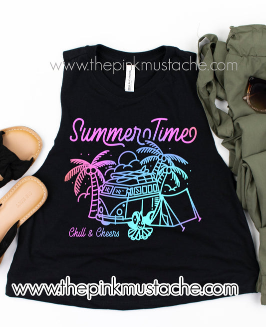 Summertime Retro Watercolor VW Camper Camping Retro Hippie Cropped Tank Top/ Summer Tanks