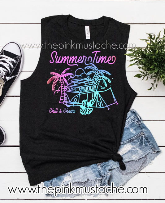 Summer Time Retro Watercolor VW Camper Camping Retro Hippie Muscle Tank Top/ Summer Tanks