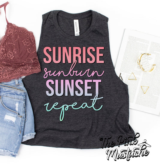 Sunrise Sunburn Sunset Repeat Summer Tank Top / Cropped Tank Top Bella Canvas