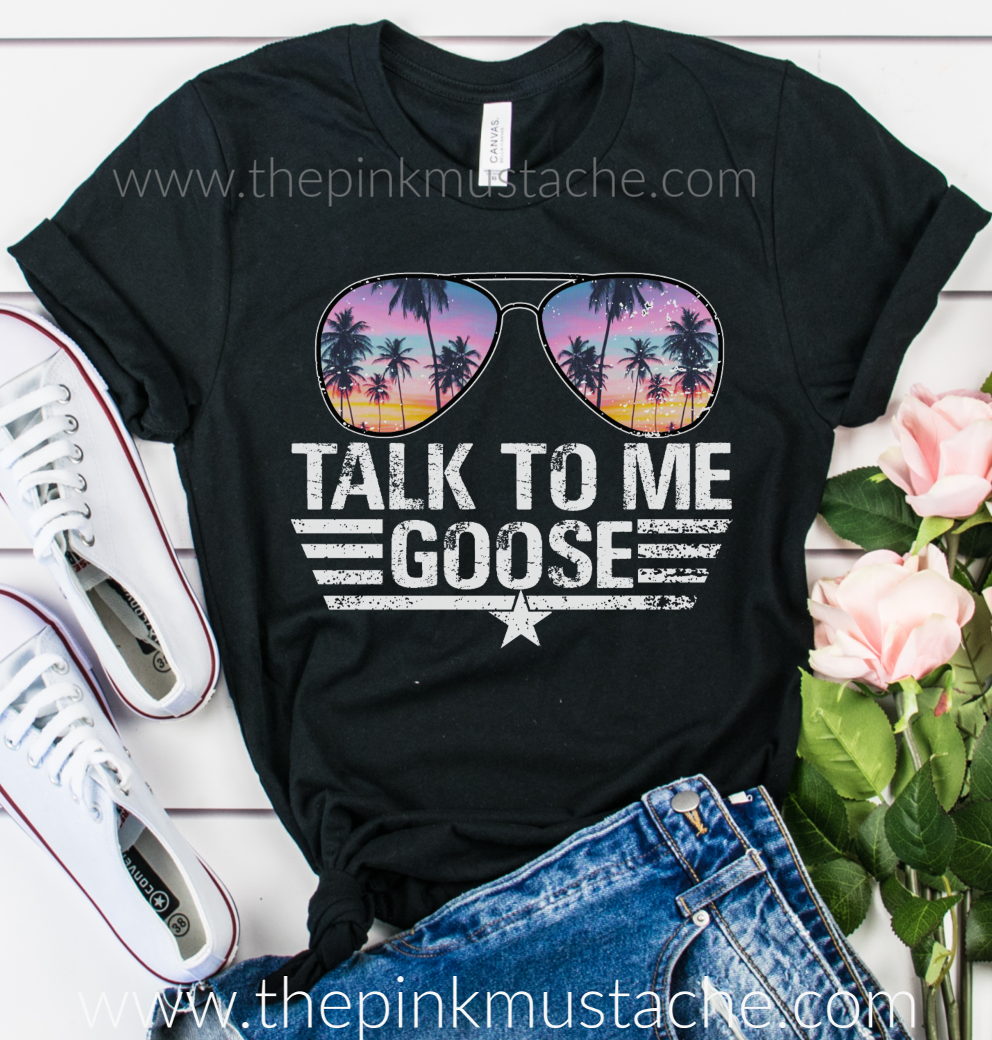 The Pink Mustache Talk to Me Goose T-Shirt Aviators - Bright Colors / Top Gun Inspired Tee / Maverick Goose / Aviators Tee - Top Gun 2 Inspired XS / Black