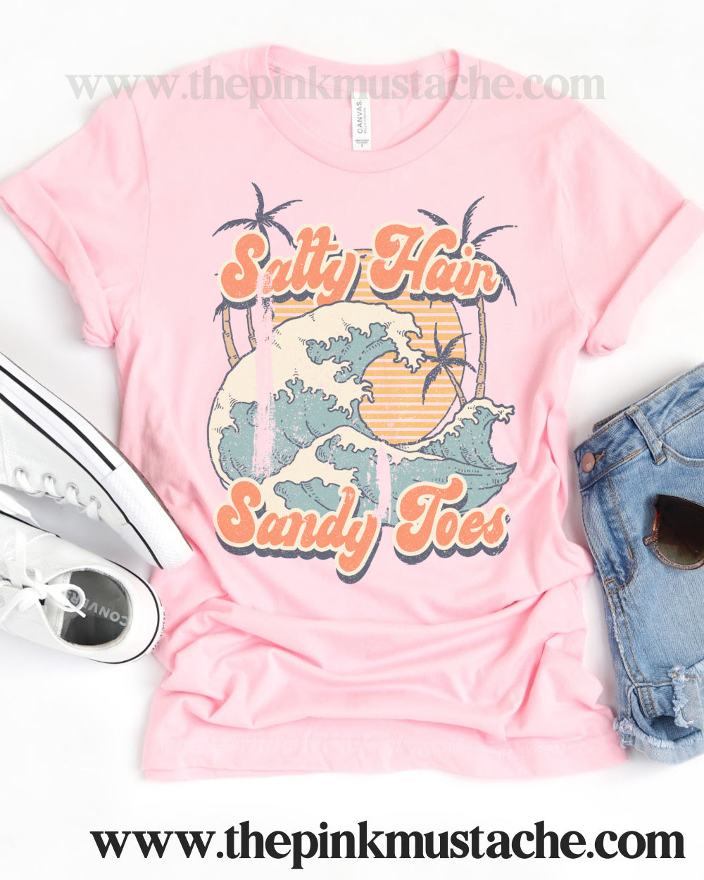 Salty Hair Sandy Toes - Retro Spring Summer - Vacation Tee / Bella Tee