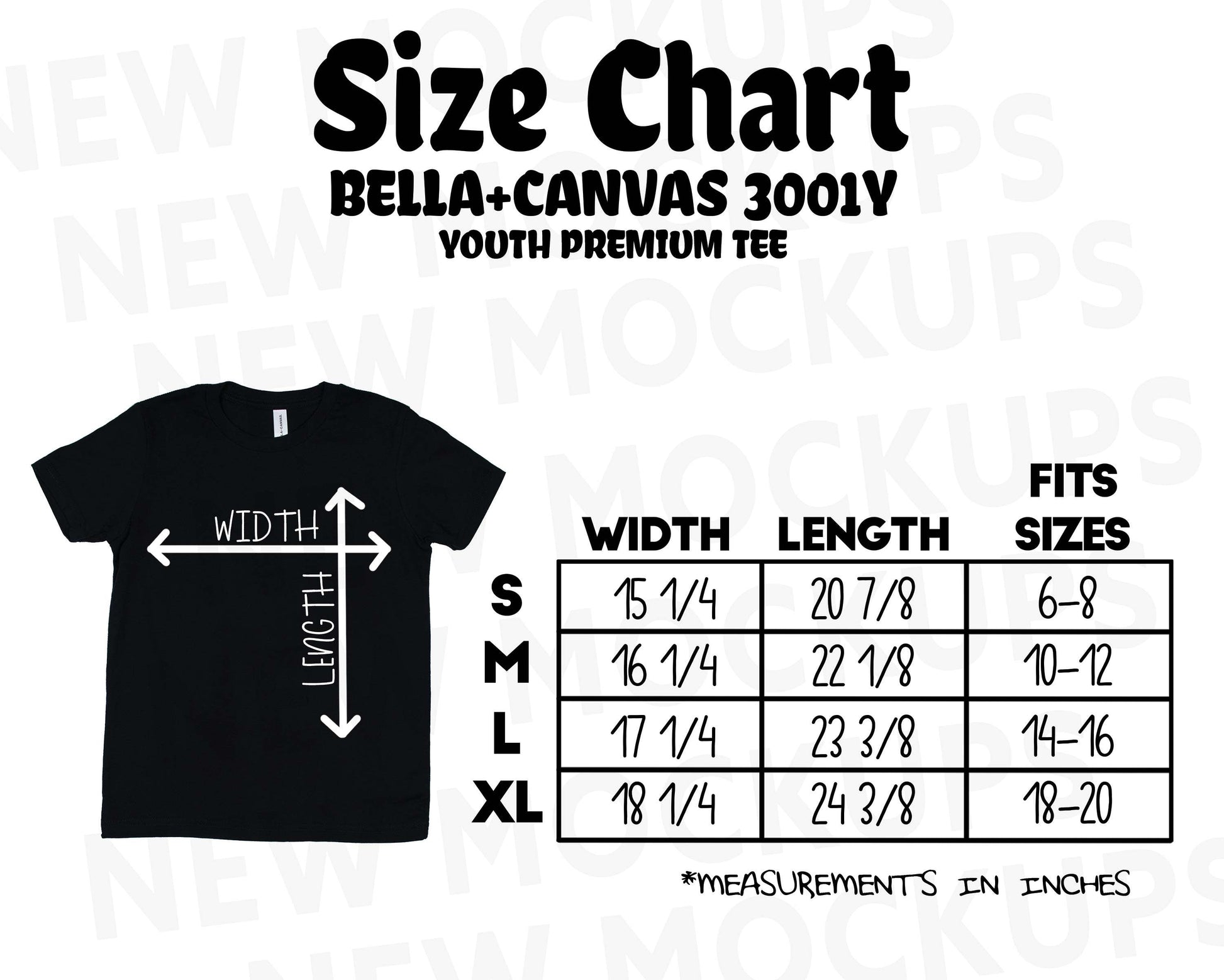 SIZE CHART | BELLA + CANVAS 3001Y YOUTH